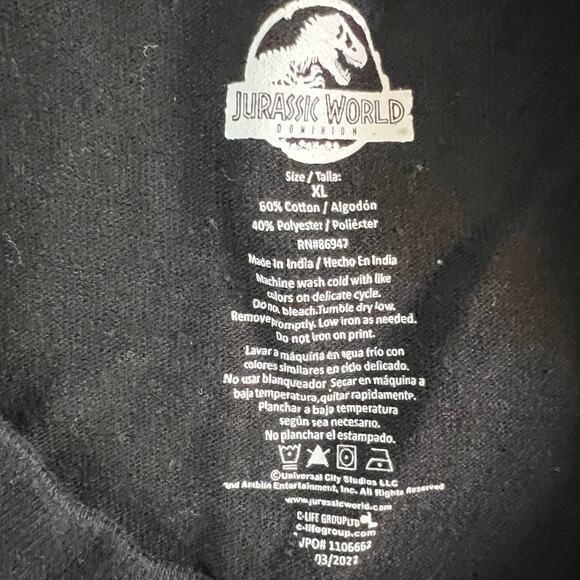 Jurassic Park Graphic T-Shirt Black XL Jurassic World Dominion Logo Tee - Picture 5 of 6